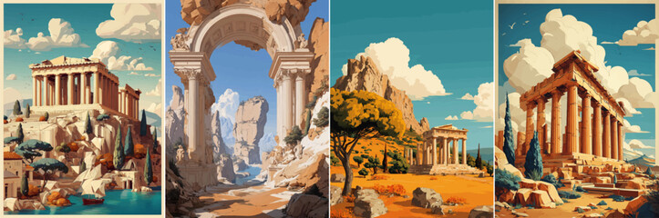 vector illustration of greek landscape