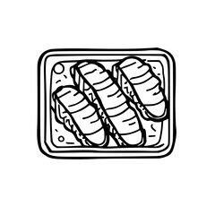 Nigiri Sushi Tray Outline Illustration