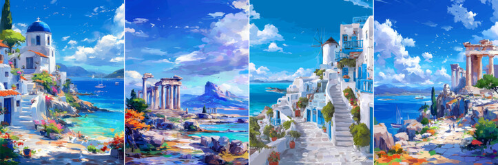vector illustration of greek landscape