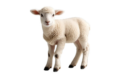 Young white lamb standing on a black background sheep isolated on a transparent background