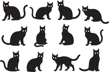 Collection of black cat silhouettes in various poses
