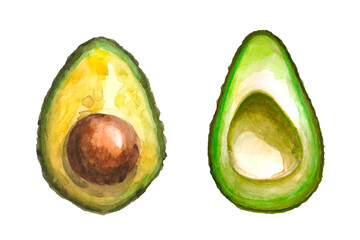 Two halves of ripe avocados showcase their rich green flesh and smooth texture. Perfect for a healthy meal or snack. Ideal for culinary inspiration.