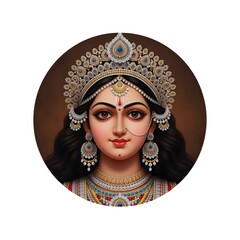 Magnificent Portrait of Goddess Lakshmi Adorned with Exquisite Jewelry and a Regal Crown