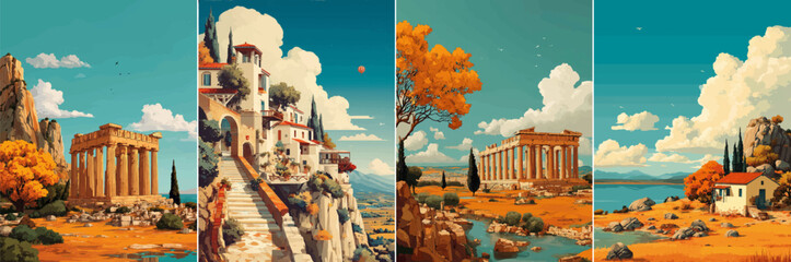 vector illustration of greek landscape