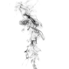 Swirling black smoke rises gracefully in an abstract pattern against a white background