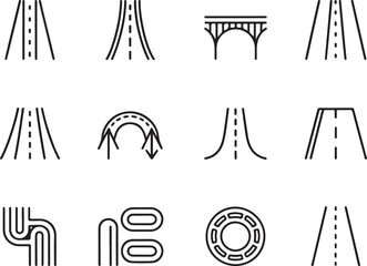 Road Icon Set Highway Street and Route Symbols for Navigation and Transportation Vector