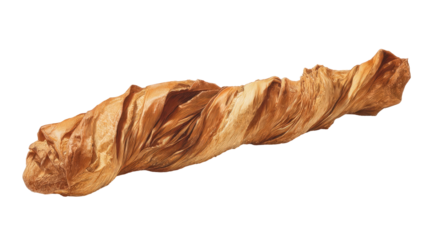 Twisted, golden-brown pastry.  A long,  spiral-shaped baked treat, light and airy