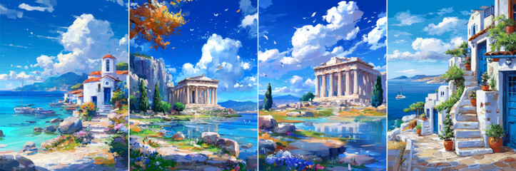 vector illustration of greek landscape