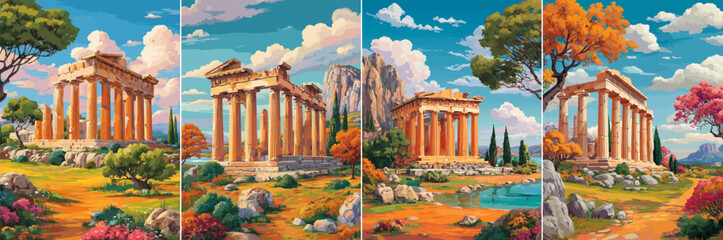 vector illustration of greek landscape