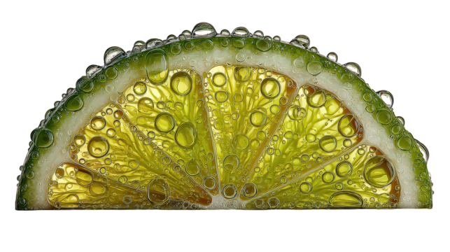 Closeup of a Lime Cross Section Showing Juicy Green Interior against a Transparent Background