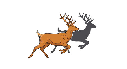 Vector illustration of running deer with a shadow, illustrating movement and freedom