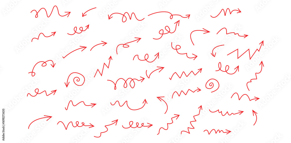 Aufkleber a playful collection of hand drawn red arrows pointing in various directions hinting at on transpare