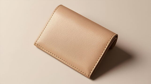 Beige leather wallet with minimalist design for stylish modern elegant accessory decorative fashion lifestyle concept
