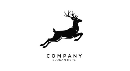 Vector illustration of silhouette of a jumping deer with antlers