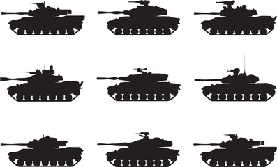 Obraz premium Side View Tank Silhouette Pattern on Transparent Background for Military and War Themes