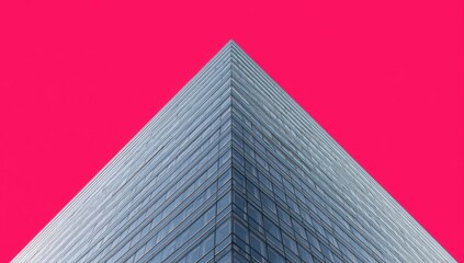 Abstract Corner of Modern Glass Building Against Vibrant Pink Background