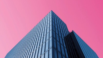 Modern Glass Building Against Pink Sky - Architectural Design and Urban Skyline