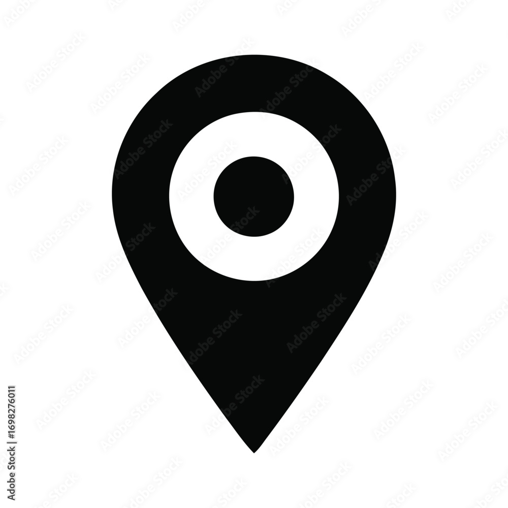 Fototapete a black location pin icon with a white circle inside on a white background in a simple design. map p