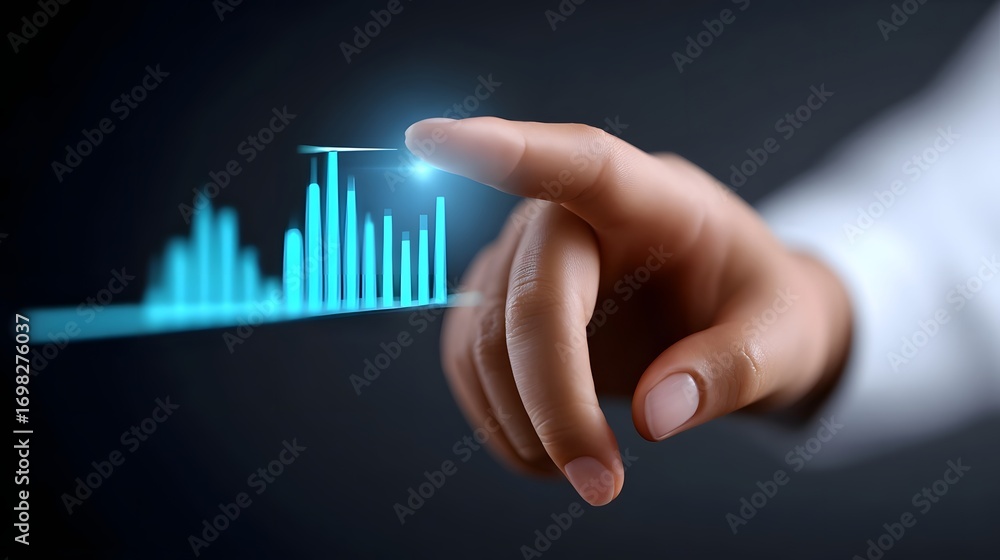 Aufkleber a person's hand reaching out to manipulate a futuristic, holographic data visualization chart or gra