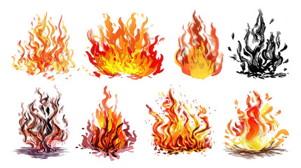 Collection of Vivid Orange Red Yellow Fire Flames Illustrations