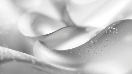 Abstract Monochrome Liquid Wave with Water Droplets - Elegant Silver Gray Background