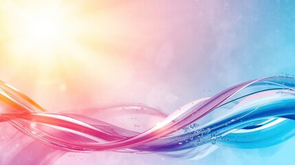 Abstract Colorful Flowing Water Waves with Sunburst Background -  Serene and Peaceful Digital Art