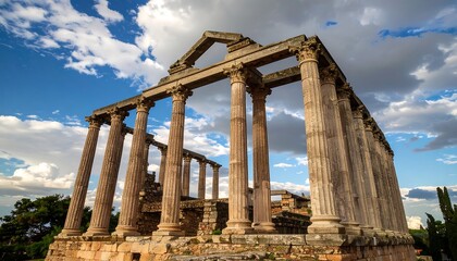 Ancient ruins under a dramatic sky