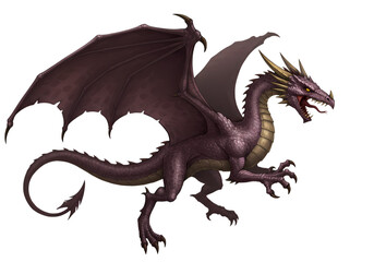 Fototapeta premium Majestic Purple Dragon Fantasy Creature Illustration isolated on transparent background