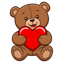 Cute Teddy Bear Hugging a Red Heart, Perfect for Valentine's Day