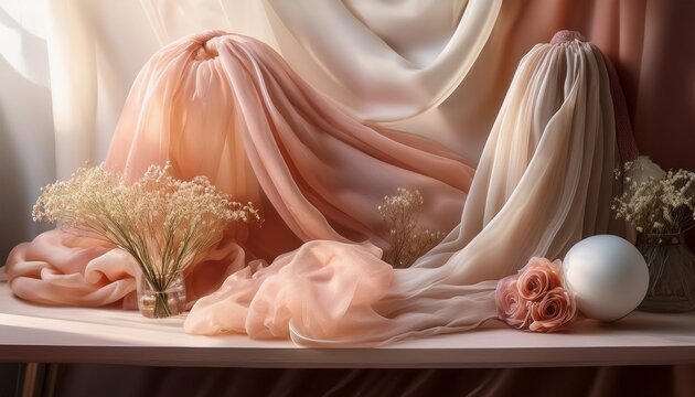 assorted sheer fabrics draped over objects emphasizing their delicate nature