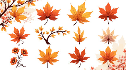 Create a kinds of deferent Autumn Japanese design collection vector art with white background.