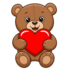 Naklejka premium Cute Teddy Bear Holding a Red Heart, Perfect for Valentine's Day