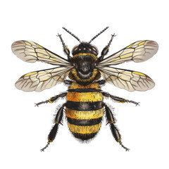 Fototapeta premium Detailed illustration of a bumblebee showcasing its vibrant stripes and delicate wings during summertime