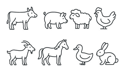 Outline of various farm animals on gradient background