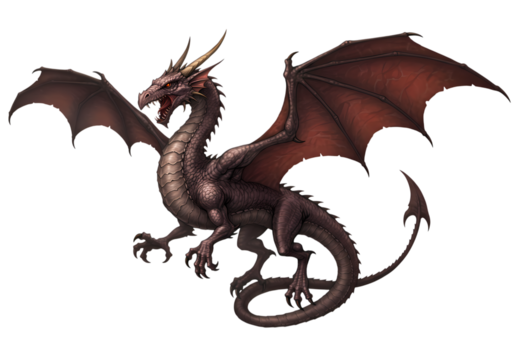 Majestic Dark Dragon Fantasy Creature Art isolated on transparent background - Powered by Adobe