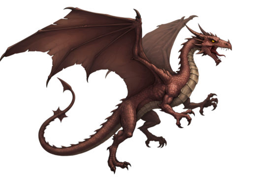 Majestic Red Dragon Fantasy Creature Illustration isolated on transparent background