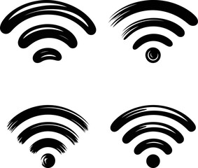 Four stylized Wi-Fi symbols painted with expressive brushstrokes on a white background.