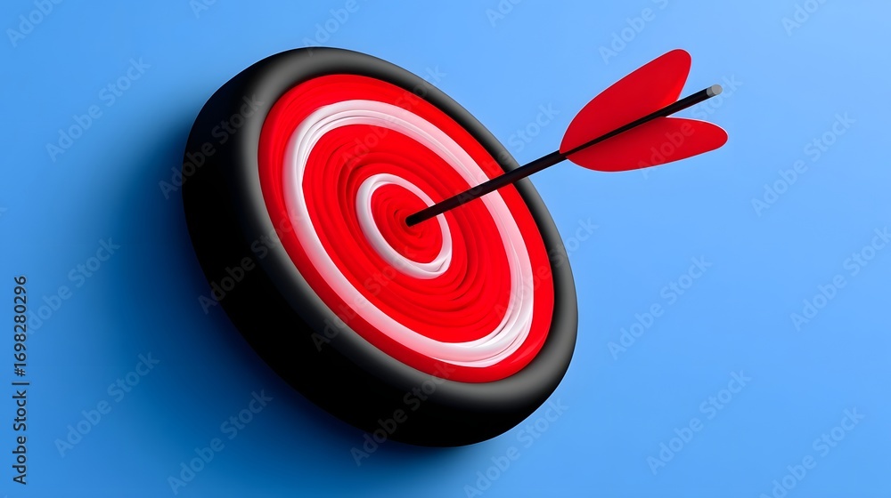 Aufkleber a red and black target with a single red arrow perfectly placed in the center bullseye, symbolizing 