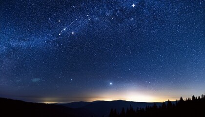 night sky with prominent constellations and a bright big dipper