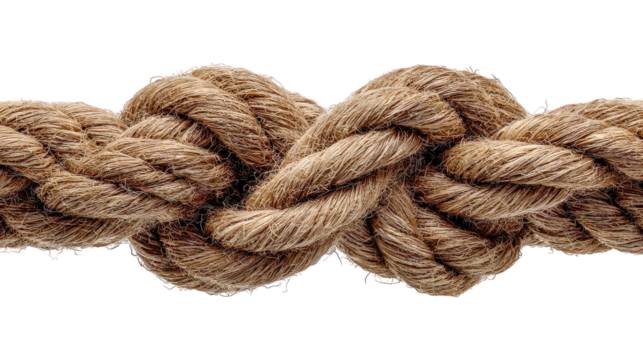 Detailed Close Up of Intertwined Brown Rope Knots on Transparent Background