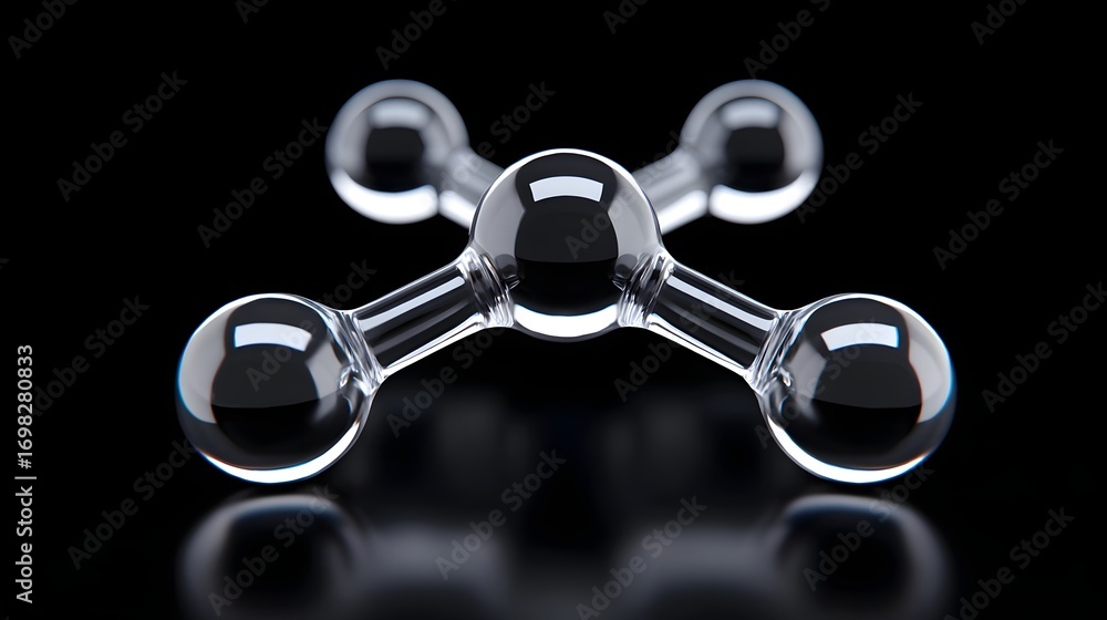 Poster intricate chrome metallic molecular structure with symmetrical spherical geometric arrangement