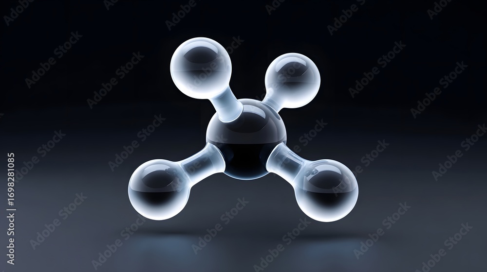 Poster a 3d rendering of a molecular structure in a minimalist, transparent design against a dark backgroun