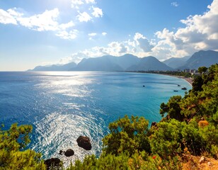 Sunny coastal vista with turquoise water