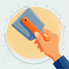 Hand Holding Spatula On Beige Circle Illustration