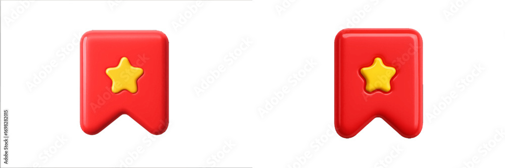 Poster 3d red bookmark icon with a yellow star for favorite or save symbol isolated on a white background f