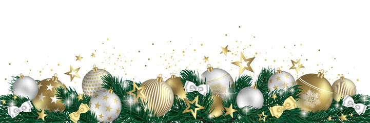 christmas garland with golden baubles and red decorations