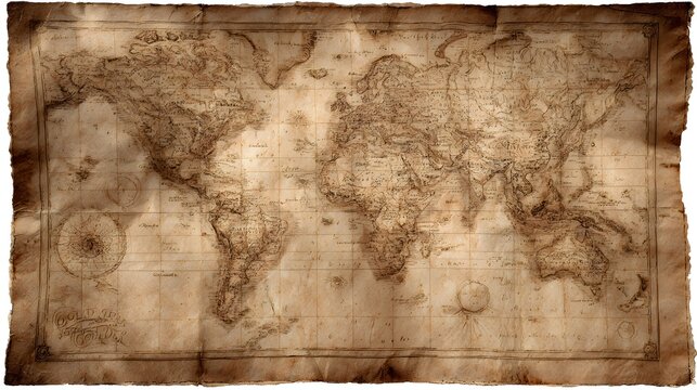 Antique world map with torn edges and sepia tones antique map old map