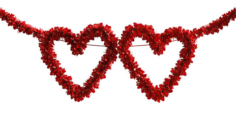 Two red hearts, formed by small, textured petals, on a black background