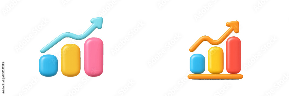Aufkleber set of colorful 3d style bar chart icons with upward arrows representing business growth and financi