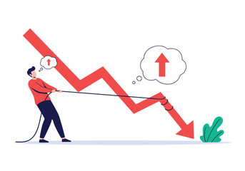 Business professional struggling to reverse falling stock market trend against economic decline challenges